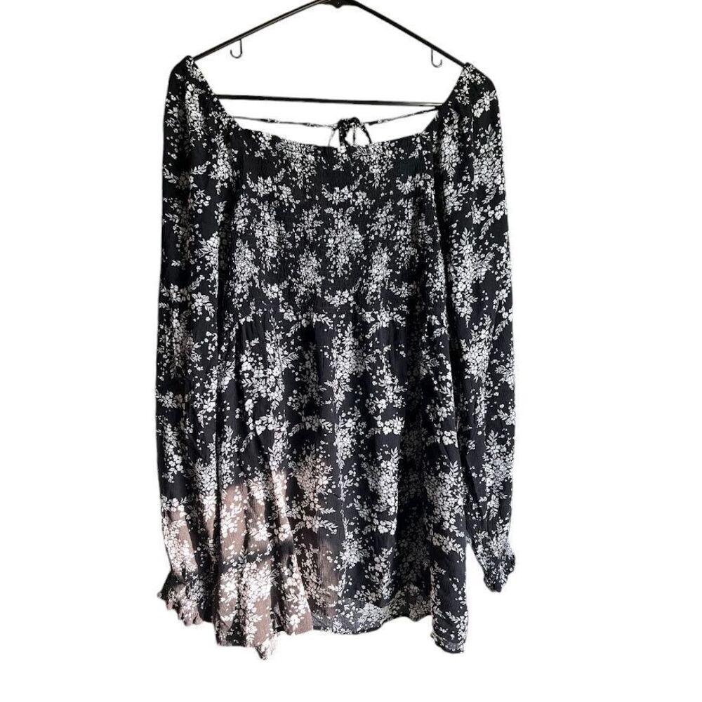 Sonoma Womens Maternity XXL Elastic Smocked Blouse Black Floral Print Wide Neck